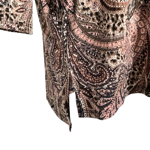 Amana Brown Peach Textured Paisley V Neck Blouse Top 2X - Picture 3 of 6